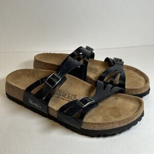 Birkis Womens Sandals Size 7 Black Leather Slip On Adjustable Buckle Birkenstock